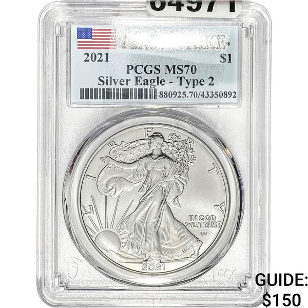 2021 $1 Silver Eagle PCGS MS70 Type 2