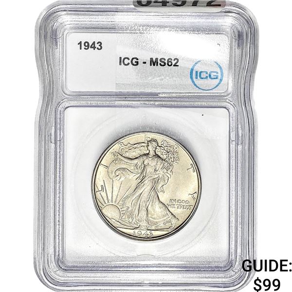 1943 Walking Liberty Half Dollar ICG MS62
