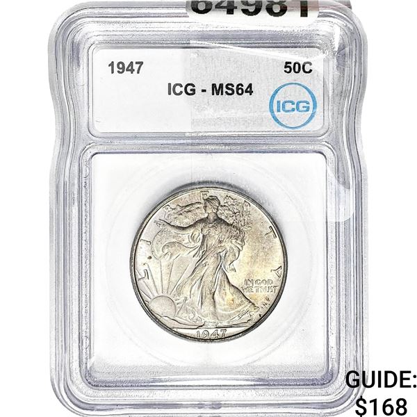 1947 Walking Liberty Half Dollar ICG MS64