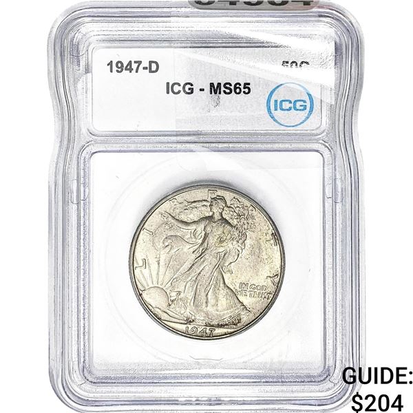 1947-D Walking Liberty Half Dollar ICG MS65