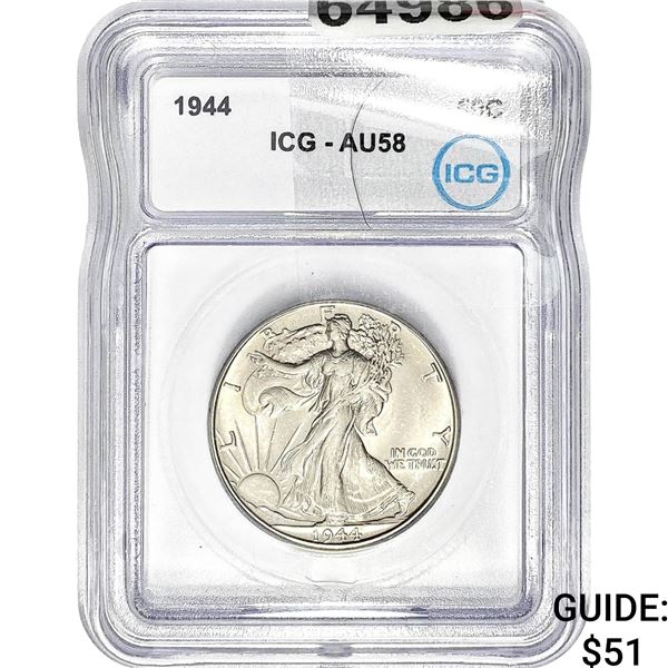 1944 Walking Liberty Half Dollar ICG AU58