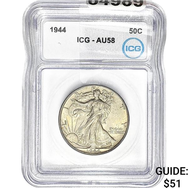 1944 Walking Liberty Half Dollar ICG AU58