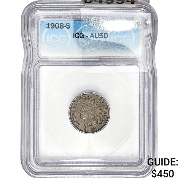 1908-S Indian Head Cent ICG AU50