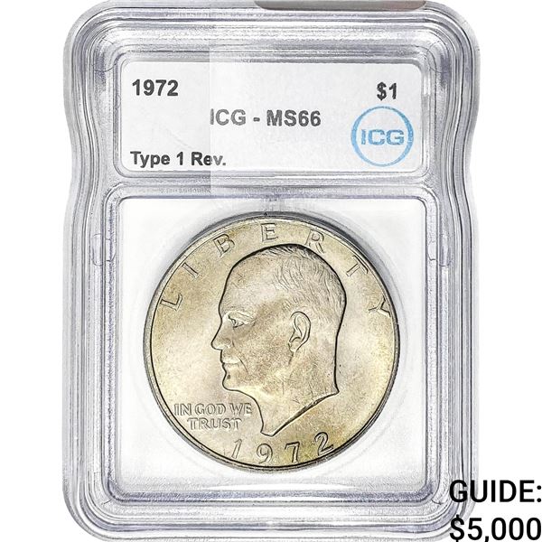 1972 Eisenhower Dollar ICG MS66 Type 1 Rev