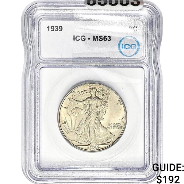 1939 Walking Liberty Half Dollar ICG MS63
