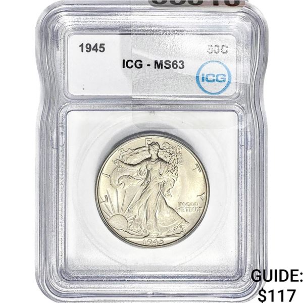 1945 Walking Liberty Half Dollar ICG MS63