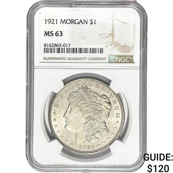 1921 Morgan Silver Dollar NGC MS63