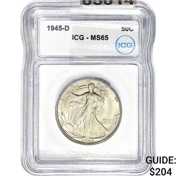 1945-D Walking Liberty Half Dollar ICG MS65