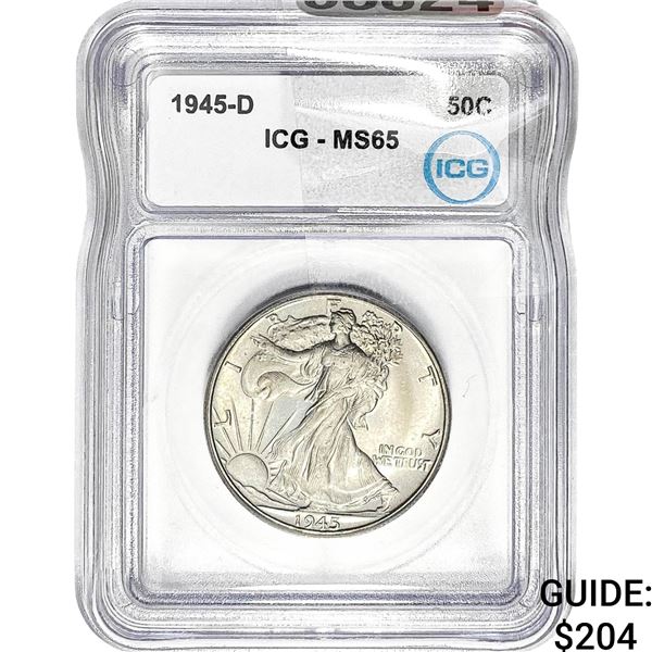 1945-D Walking Liberty Half Dollar ICG MS65