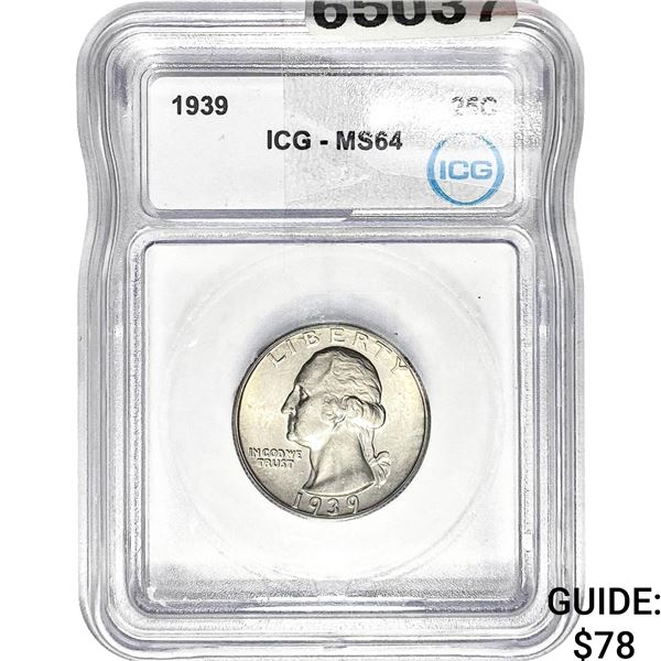 1939 Washington Silver Quarter ICG MS64