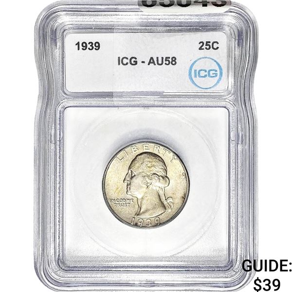 1939 Washington Silver Quarter ICG AU58
