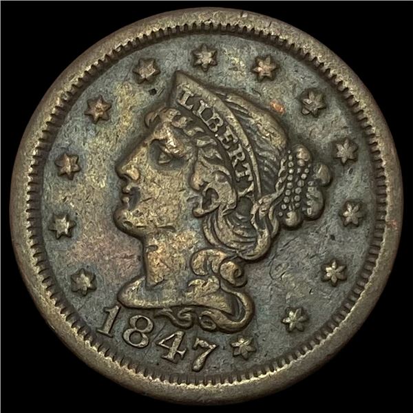 1847 Braided Hair Large Cent LIGHTLY CIRCULATED