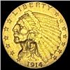 Image 1 : 1914 Gold Indian Head $2.50 CLOSELY UNCIRCULATED