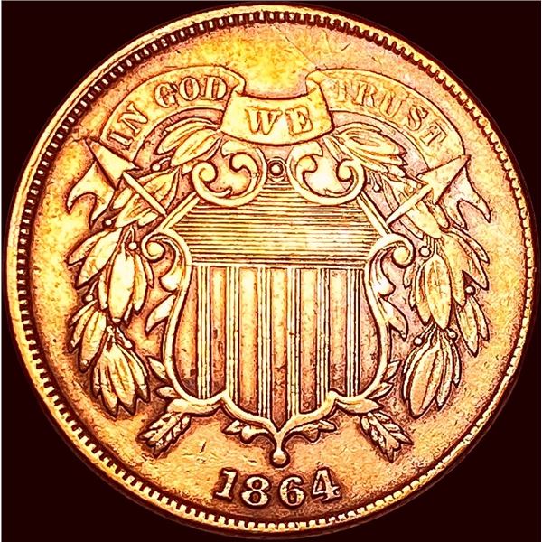 1864 Two-Cent Piece Copper CHOICE AU