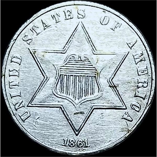 1861 Silver Three-Cent Piece CHOICE AU