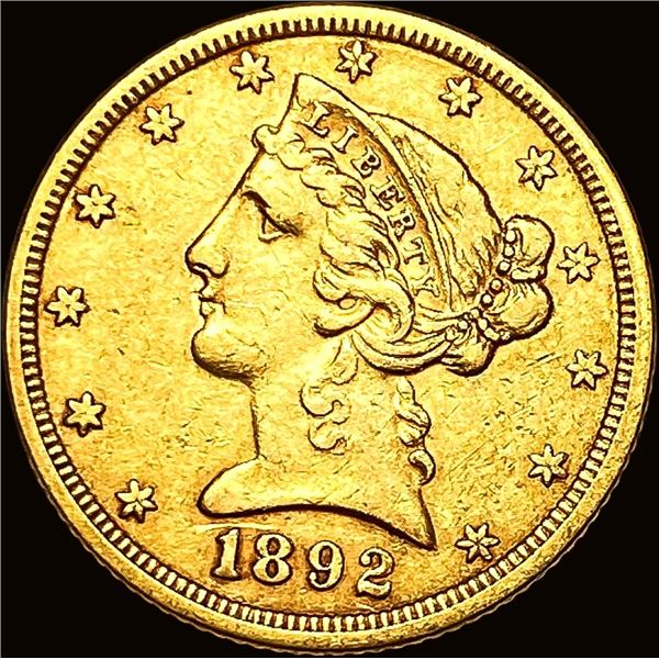 1892 Liberty Head Half Eagle $5 Gold CHOICE AU