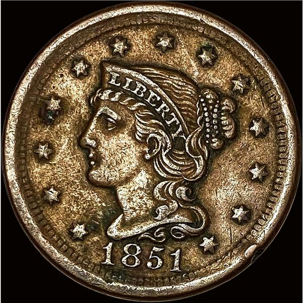 1851 Braided Hair Large Cent LIGHTLY CIRCULATED
