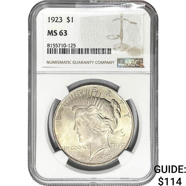 1923 Silver Peace Dollar NGC MS63