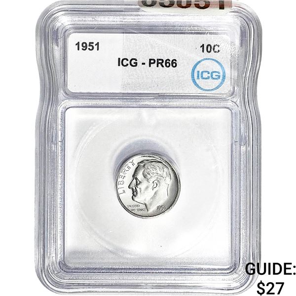 1951 Roosevelt Dime ICG PR66
