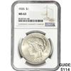 Image 1 : 1925 Silver Peace Dollar NGC MS63