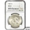 Image 1 : 1925 Silver Peace Dollar NGC MS63