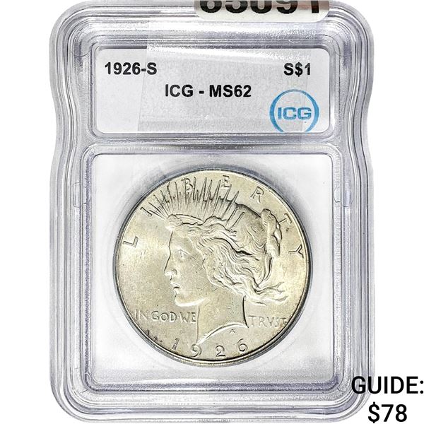 1926-S Silver Peace Dollar ICG MS62