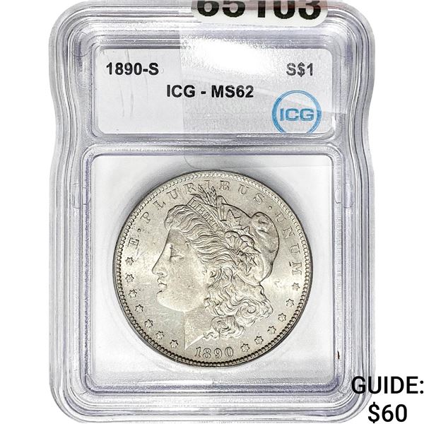 1890-S Morgan Silver Dollar ICG MS62