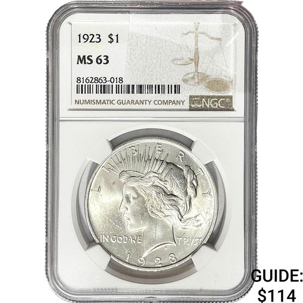 1923 Silver Peace Dollar NGC MS63