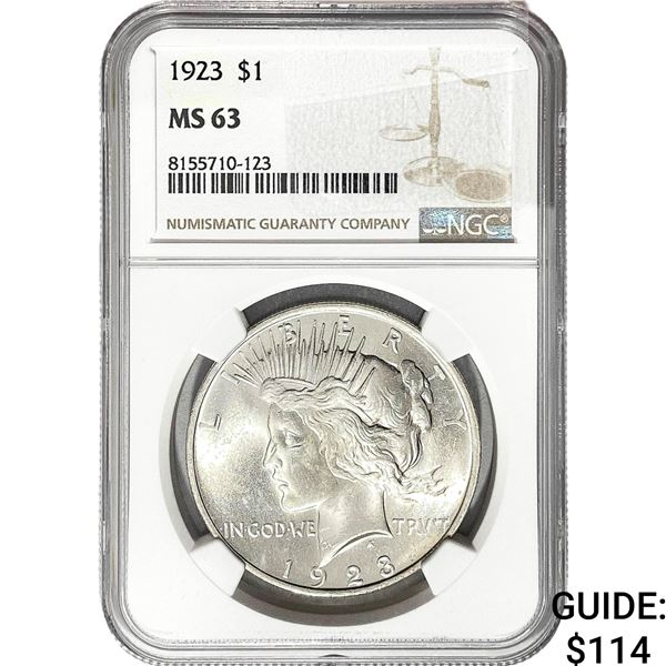 1923 Silver Peace Dollar NGC MS63