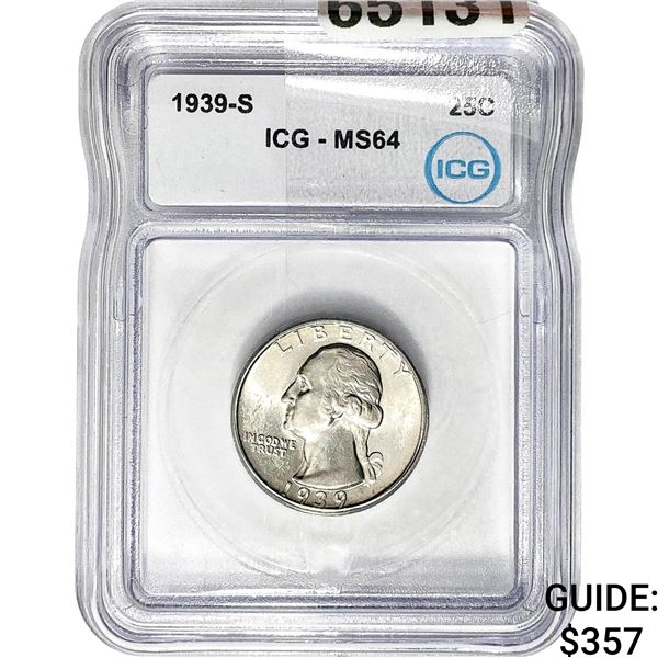 1939-S Washington Silver Quarter ICG MS64