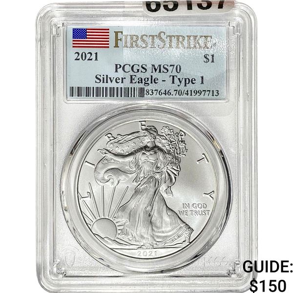 2021 $1 Silver Eagle PCGS MS70 T1