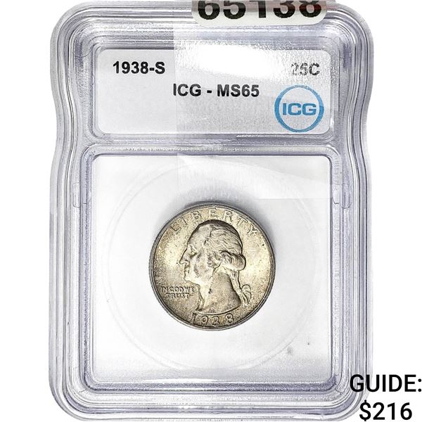 1938-S Washington Silver Quarter ICG MS65