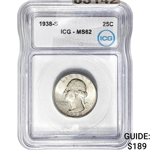 1938-S Washington Silver Quarter ICG MS62
