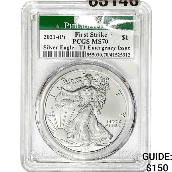2021-P $1 Silver Eagle PCGS MS70 T1