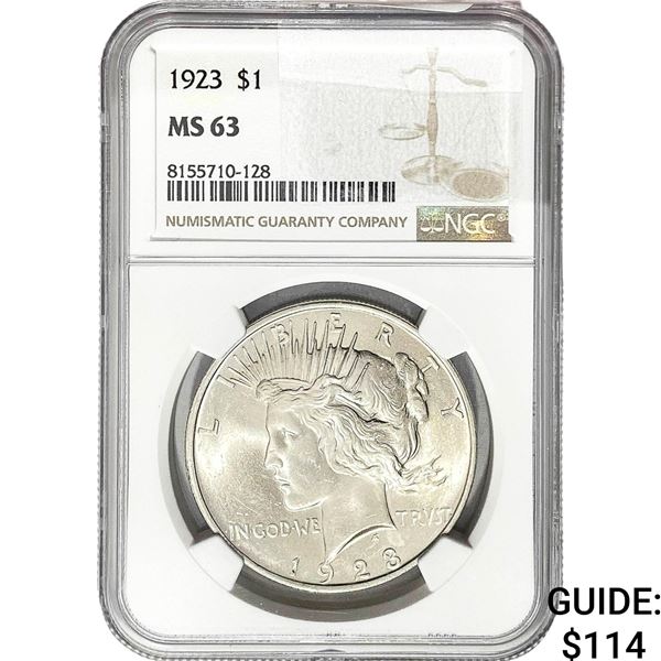 1923 Silver Peace Dollar NGC MS63