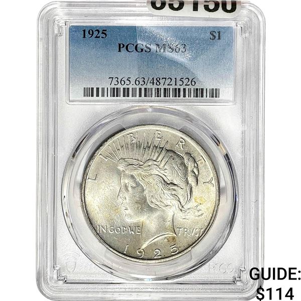 1925 Silver Peace Dollar PCGS MS63