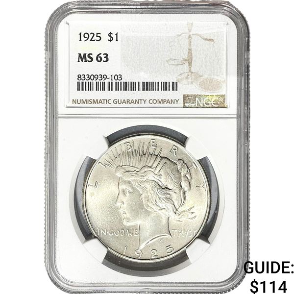 1925 Silver Peace Dollar NGC MS63