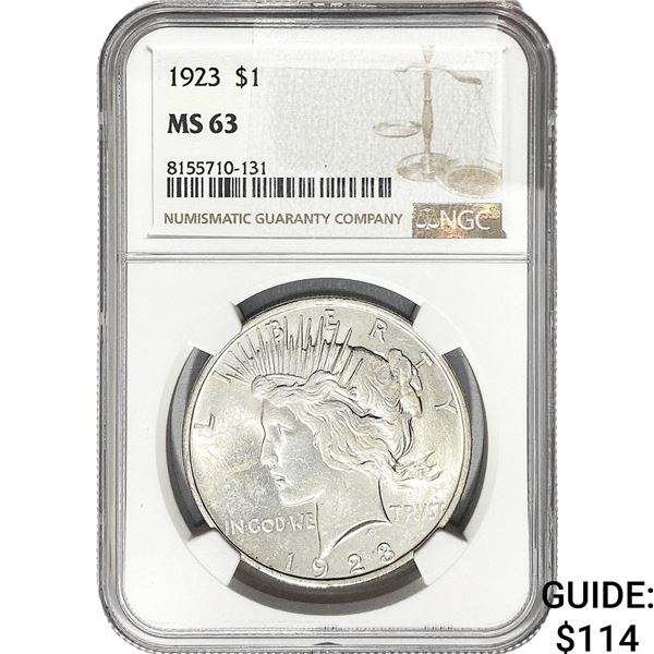 1923 Silver Peace Dollar NGC MS63