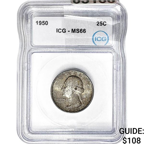 1950 Washington Silver Quarter ICG MS66