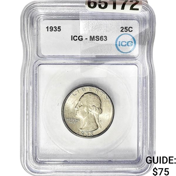 1935 Washington Silver Quarter ICG MS63