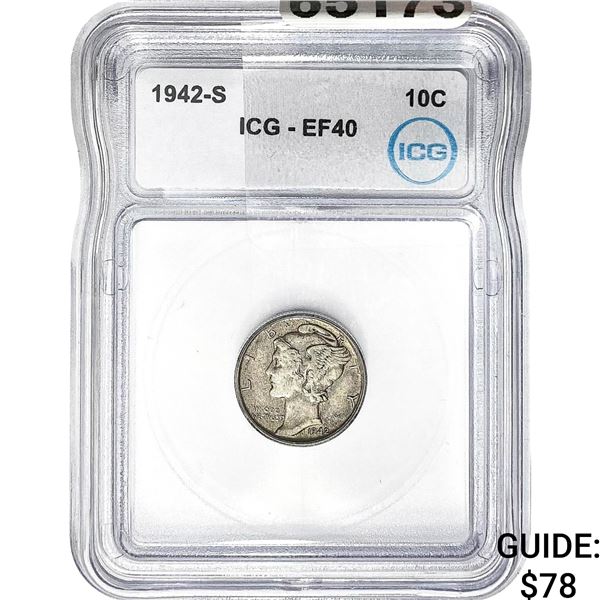 1942-S Mercury Silver Dime ICG EF40