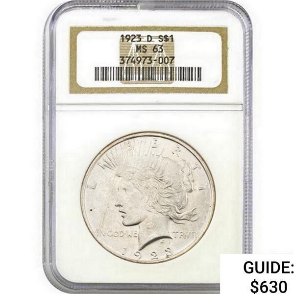 1923-D Silver Peace Dollar ANACS MS63