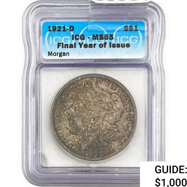 1921-D Morgan Silver Dollar ICG MS65 Final Year of Issue