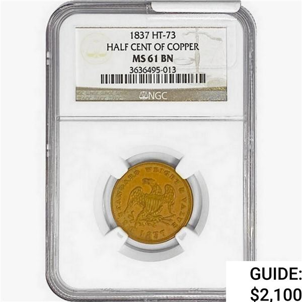 1837 Half Cent of Copper NGC MS61 BN HT-73