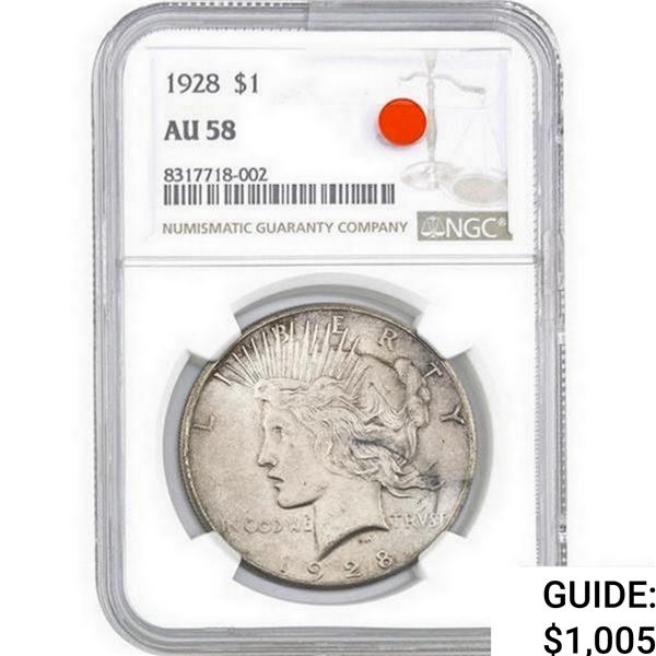 1928 Silver Peace Dollar NGC AU58