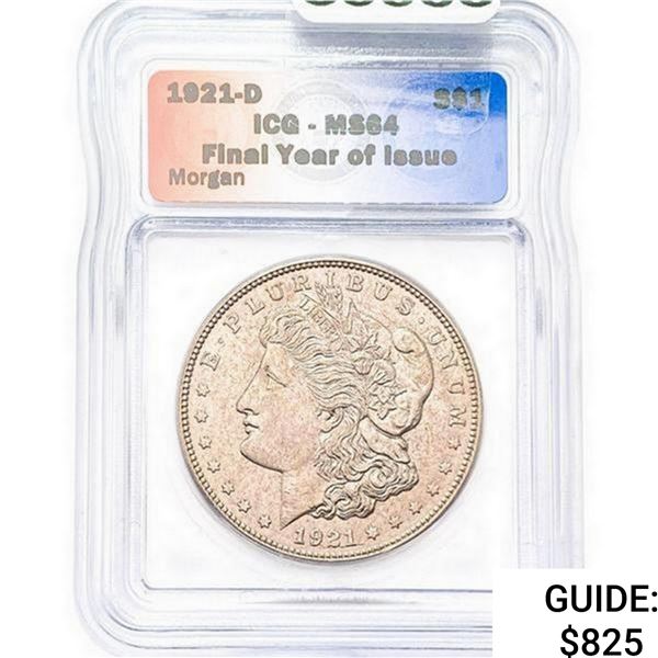 1921-D Morgan Silver Dollar ICG MS64