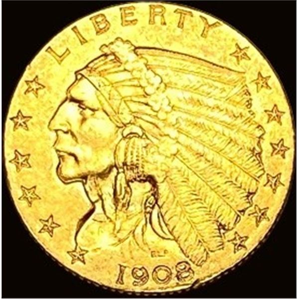 1908 Indian Head $2.5 Gold Quarter Eagle CLOSELY UNCIRCULATED