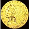 Image 1 : 1908 Indian Head $2.5 Gold Quarter Eagle CLOSELY UNCIRCULATED