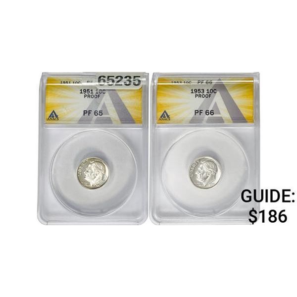 [2] 1951-1953 10C Roosevelt Dime ANACS  PF65-66