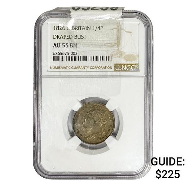 1826 G. Britain 1/4 Penny NGC AU55 BN